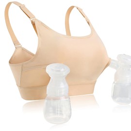 Hands Free Pumping Bra Hands-Free Breast Pump Bra Nursing Bras for Pumping Adjustable Breast-Pumps Holding and Nursing Bra (US, Alpha, Large, Regular, Regular, Beige)