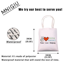 MNIGIU Funny Mahjong Tote Bag Mahjong Lover Gift Peace Love Mahjong Board Game Fan Gift Lucky Mahjong Gift