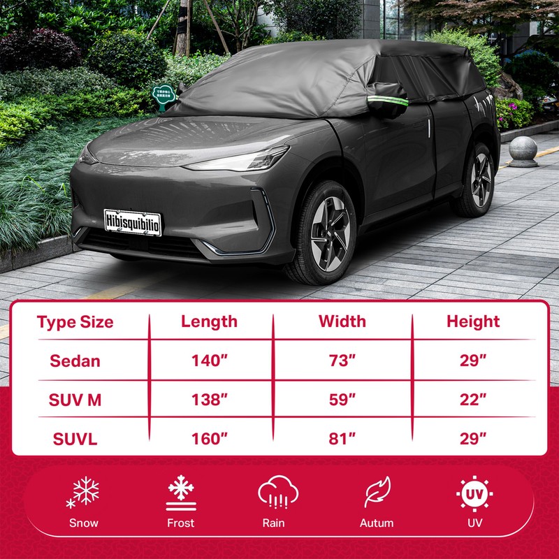 HIBISQUIBILIO UV Resistant Winter Windshield Cover with Reflective Straps –