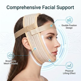 Post Surgery Facial Compression Strap, Adjustable Chin Neck Wrap for Facelift Recovery, Face Slimmer & Jowl Tightening Support Band