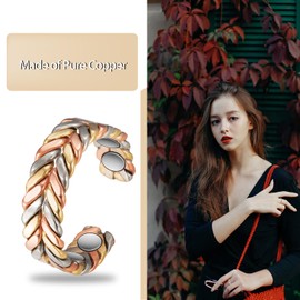 EnerMagiX Braided Tri Tone Magnetic Copper Rings for Women Men, Magnetic Rings with Four Strong Magnets, Adjustable Copper Rings, Gifts