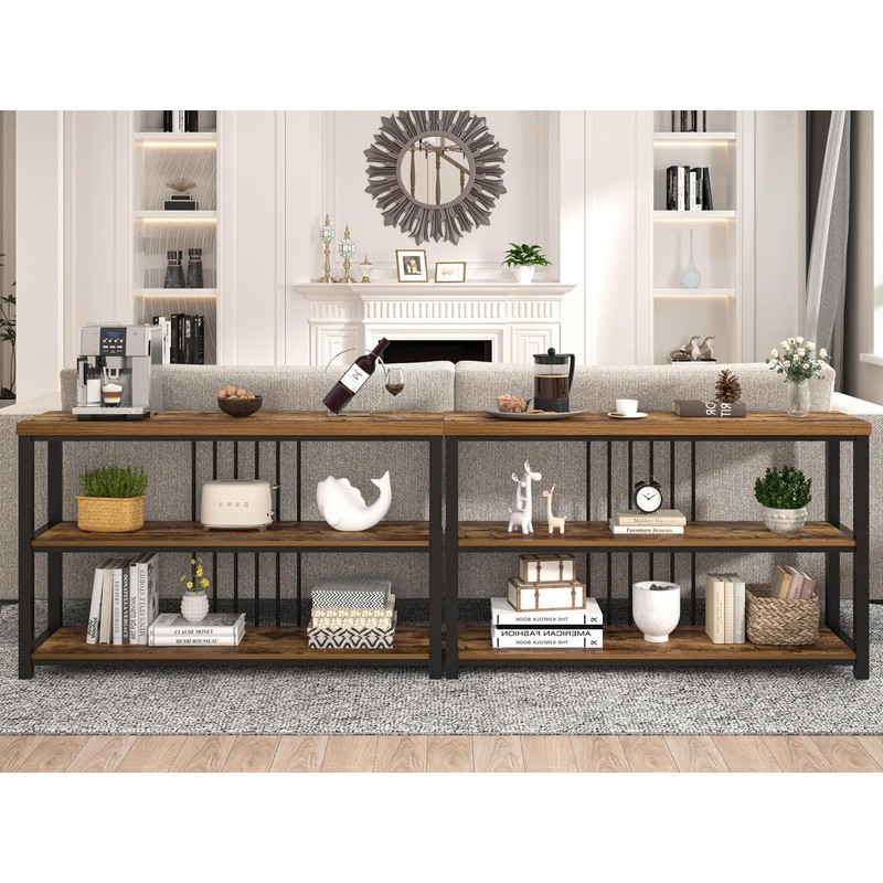 FOLUBAN Industrial Console Table, 3 Tier Entryway Sofa Foyer Table