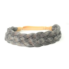 DIGUAN 5 Strands Synthetic Hair Braided Headband Classic Chunky Wide Plaited Braids Elastic Stretch Hairpiece Women Girl Beauty accessory, 56g (Salt & Pepper)