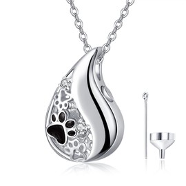 KINGWHYTE Ash Jewellery Urn Necklace for Ashes Sterling Silver Paw Print Ash Memorial Necklace for Mum Dad Women Men with Funnel Filling Kit, Sterling Silver
