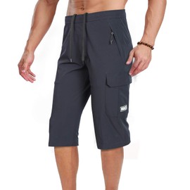 Men's Outdoor Hiking Shorts Quick Dry Stretchy 3/4 Capri Pants Cargo Shorts Male Blue