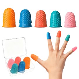 uadbau 5 PCS Rubber Finger Tips Covers, Finger Protectors in 5 Colors and Sizes, Reusable Silicone Thimble, Great for Paperwork, Money Counting, Sewing, Cutting, and Thimbles for Hand Embroidery