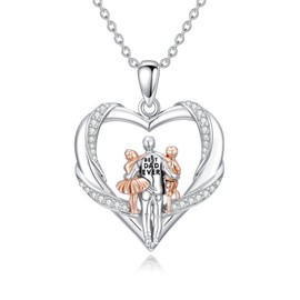 ROMANTICWORK Father Daughter Necklace 925 Sterling Silver Heart Father Daughter Son Pendant Necklace Father's Day Birthday Jewelry for Dad Son