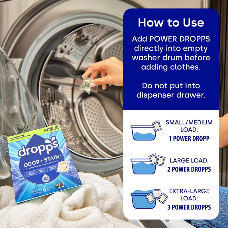 Dropps Odor & Stain Biobased Power Laundry Detergent Pods, Lavender