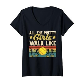 Womens Softball all pretty girls walk like this vintage soccer V-Neck T-Shirt