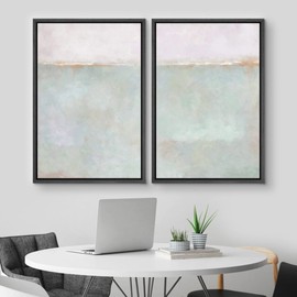 MUDECOR Framed Canvas Print Wall Art Set Watercolor Pastel Blue Gray Landscape Abstract Shapes Illustrations Modern Art Decorative Contemporary for Living Room, Bedroom, Office - 24"x36"x2 Black