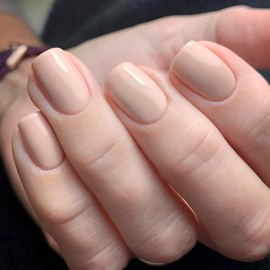 Nude Fake Nails - Square Press Ons, Short Acrylic, Solid Color, Glossy Glue Ons for Women & Girls