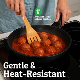 PriorityChef Wooden Spoons for Cooking, 8Pc with Utensil Holder, Non Scratch Bamboo Cooking Utensils, Non-Toxic Wooden Utensil Set, Easy to Clean Kitchen Utensils Set for All Cookware Types