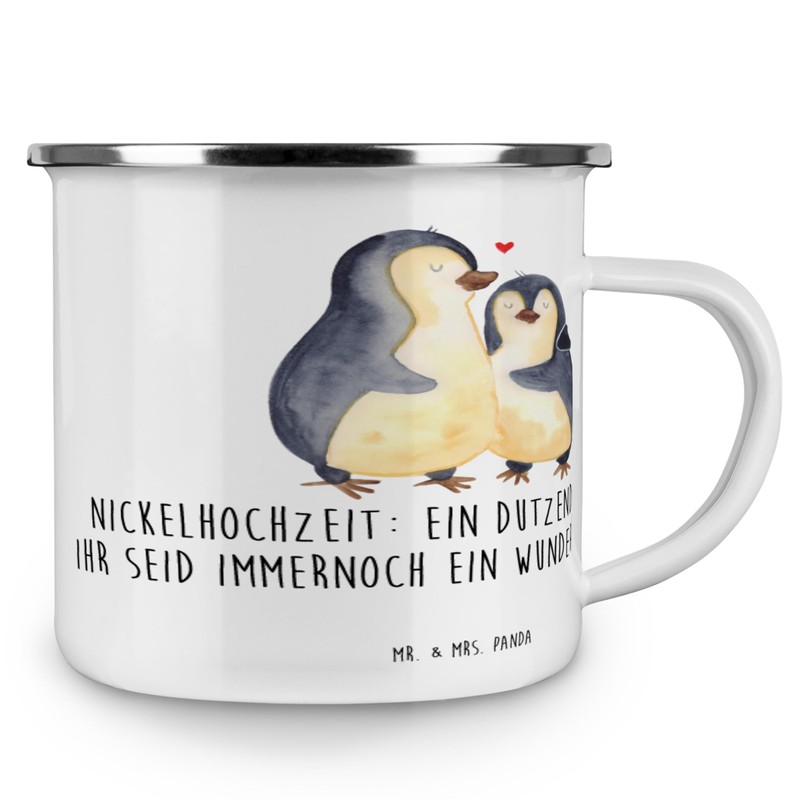 Mr. & Mrs. Panda Camping Emaille Tasse 12. Hochzeitstag Nickelhochzeit