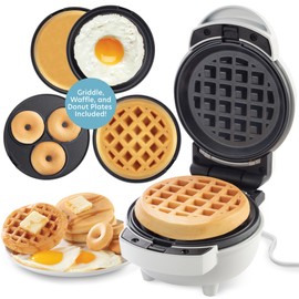 3 in 1 Mini Breakfast Maker- Make Mini Waffles Donuts Pancakes or Eggs all in 1 Multi Use Appliance- Easily Swap & Clean Interchangeable Griddle Plates- Small Electric Nonstick Holiday Baker Xmas Gift
