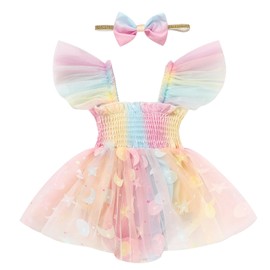 TITKKOP Baby Girl Clothes Infant Tulle Romper Ruffe Sleeveless Bodysuit Baby Girl Outfits Infant Girl Dress(multicoloured,12-18M)