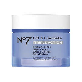 No7 Lift and Luminate - Crema de noche de triple acción sin fragancia – Hidratante iluminador de péptidos de colágeno antiarrugas con ácido hialurónic
