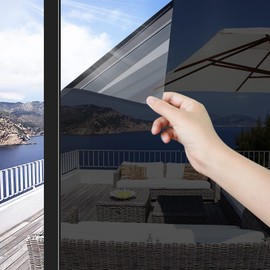 ConCus-T One Way Window Film Window Tint Sun Blocking Window Privacy Film Anti-UV Solar Film Heat Control Window Film Mirror Tint Home Office Static Cling, Black Silver 23.62 Inch x 6.5 Feet
