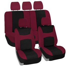 FH Group Car Seat Cover Light Breezy Burgundy Seat Cover Flat Cloth Full Set Automotive Seat Covers, Airbag Compatible & Split Rear Universal Fit Interior Accessories for Cars Trucks and SUV