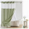 Sage Green Farmhouse Shower Curtain with Snap-in Liner, No Hooks