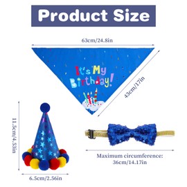 Dog Birthday Bandana Hat Number Set, Party Decorations with Gold Number, Bandana, Reusable Cap for Small Medium Large Dogs Male, Festive, Birthday Boy Design (Blue)