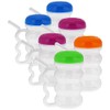Arrow Home Products Sip-A-Mug, 14oz, 6pk - Easy to Grip Plastic Kid's Cup Where the Handle is the Straw - BPA-free with Screw-On Caps Great for Everyday Use, Made in the USA - Clear with Color Lids
