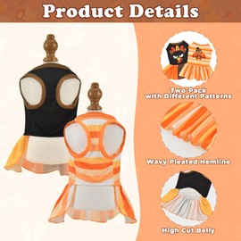 Vehomy 2-Pack Thanksgiving Dog Cat Dress Turkey Dog Dress Stripe Dog Dress Puppy Thansgiving Skirt Dog Pet Thanksgiving Turkey Costume Outfit Apparel Clothes for Small Medium Dogs Cats XS