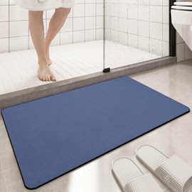 Diatomaceous earth bath mat Rubber Non Slip Super Absorbent Bath Mat Quick Dry Bathroom Rugs Thin Bathroom Floor Mats Fit Under Door- Shower Rug for in Front of Bathtub Shower,Blue, 19.6"*31.4"