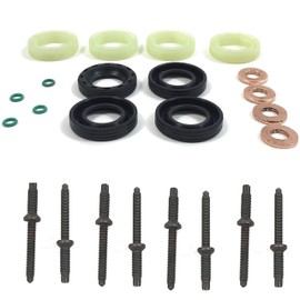 MKAREPART Fuel Injector Gasket Kit Replacement - Fuel Injector Gasket + Washer + O Ring Kit + Injector Bolt (with Injectors)