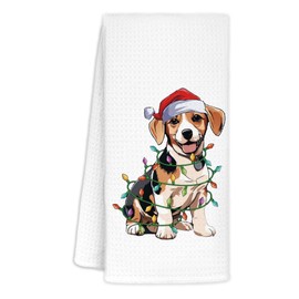 CIOJUNE Beagle Christmas Kitchen Towels, Christmas Dish Towels Tea Towels for Kitchen, Christmas Hand Towels for Bathroom, Beagle Gifts, Christmas Kitchen Bathroom Decor, 16x24 Inches