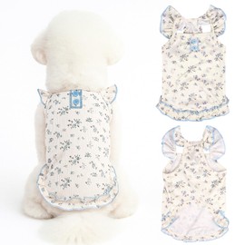 Fohuanky Summer Floral Dog Shirt for Small Dogs Cats, Lightweight Breathable Pet Clothes for Puppy Girl, Soft Kitten Outfit for Outdoor & Indoor Wear