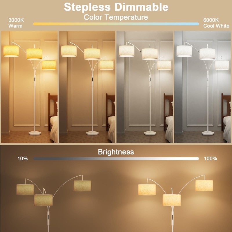 SIBRILLE 36W Dimmable Floor Lamp - 3 Lights Arc Floor