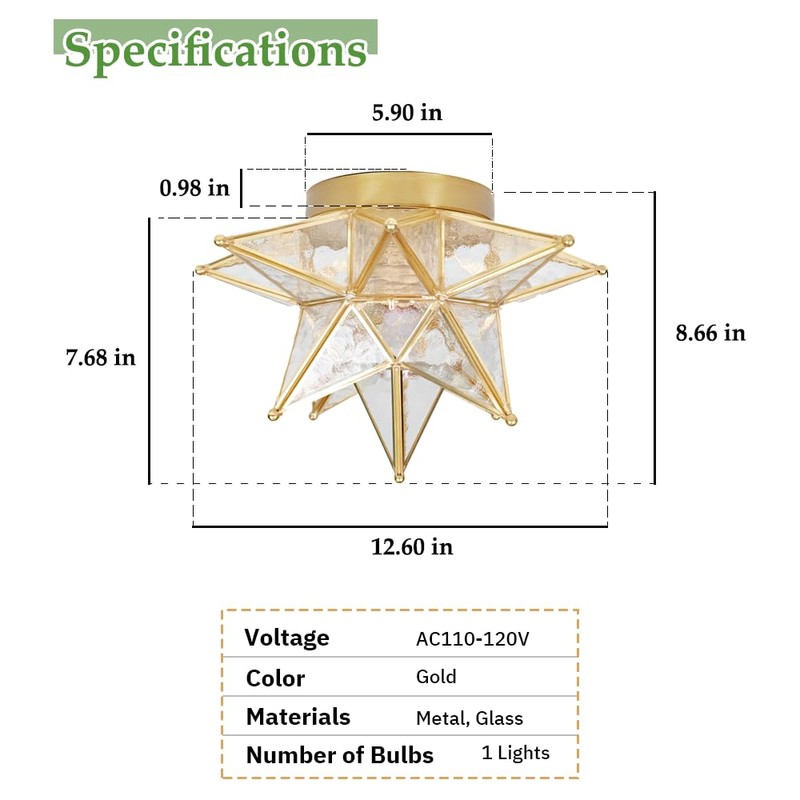 Aeyee Moravian Star Ceiling Light, Moroccan Flush Mount Ceiling Lighting