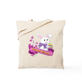 CafePress White Easter Bunny Banner Tote Bag Reusable Natural Beige Canvas Shopping Bag