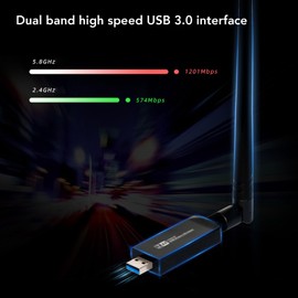 Adaptador WiFi USB, Adaptador de Red Inalámbrica de Doble Banda de 1800Mbps con Antena de Alta Ganancia, Adaptador WiFi WiFi 6 AX1800M para 11 10