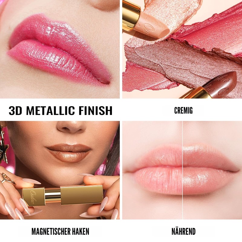 OULAC Lipstick, Metallic Shine Finish, No Grainy Feeling, Long-Lasting Moisturisation,