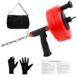 Drain Auger Snake, 50 FT Plumbing Snake Clog Remover with Drill Adapter, Sink Snake Drain Tool with Work Gloves and Storage Bag, Manual or Powered Use for Kitchen, Sink, Sewer and Shower
