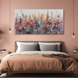 XIANSHOU Floral Wall Art for Living Room/Colorful Decor 24"x 48"/ Blossom Botanical Painting/Wall Decorations for Home Office Bedroom Kitchen Dining Room