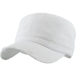 Distressed Womens Mens Vintage Military Style Army Cadet Hat - White
