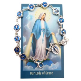 Westmon Works Miraculous Mary Ladies Charm Bracelet Metal Beaded Adjustable Wrist Fashion Set with Holy Card