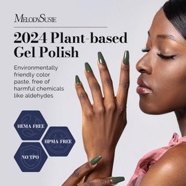 MelodySusie Fleurwee Plant-based UV Gel Nail Polish, Hema Free, 21 Non-Toxic, Dark Olive Green P08, Long Lasting No Chip, Fall Color 2024 Finger Nail Polish, Nail Art Salon Manicure at Home, 0.5 Fl Oz