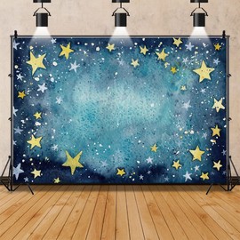 Renaiss 7x5ft Twinkle Little Star Baby Shower Party Backdrop Navy Blue Background Yellow Stars Meteor Shower Abstract Art Starry Sky Vintage Stage Decor Girls Boys Portrait Photo Shoot Studio Props