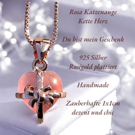 Steinfixx® - Herz Halskette Katzenauge - 925 Silber rosèvergoldet - Ich passe auf dich auf - Du bist mein Geschenk - Handmade - in Geschenkbox - für die Lieblingsmenschen (Du bist mein Geschenk)