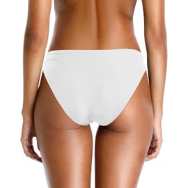 Zmart Women O Ring Bikini Bottoms Full Coverage Swimsuit Bottom Low Waist Low Rise Bathing Suit White L