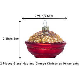 Set of 2 Mac and Cheese Glass Blown Christmas Ornaments, Food Blown Glass Ornaments for Christmas Tree Decorations