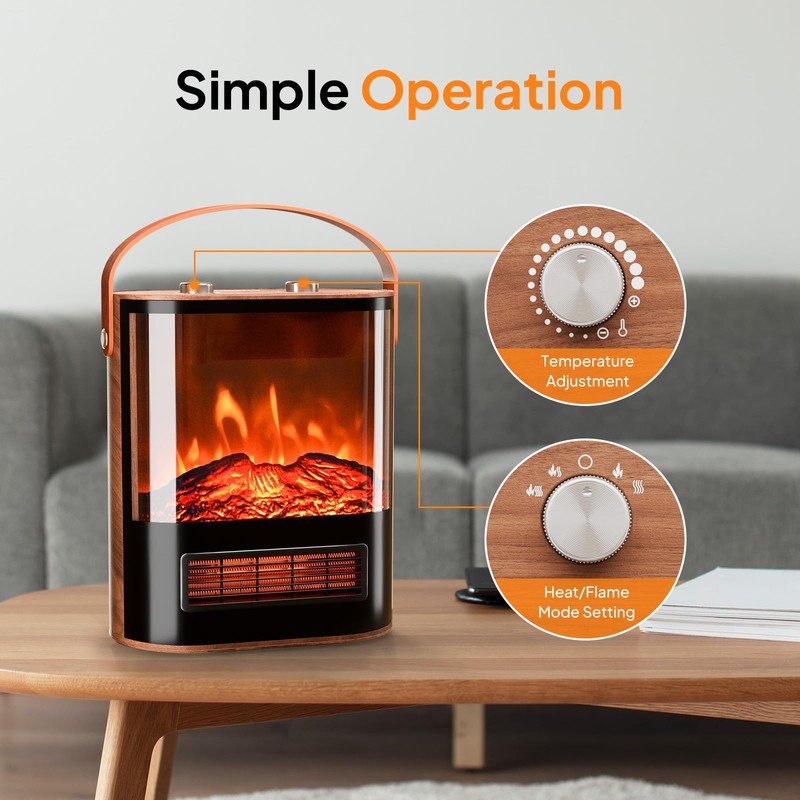 ROVSUN Electric Fireplace Heater for Indoor Use, 1500W Portable Fake