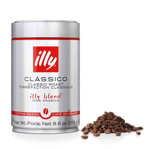 illy Classico Whole Bean Coffee, Medium Roast, Classic Roast with Notes Of Chocolate & Caramel, 100% Arabica Coffee, No Preservatives, 8.8 Ounce (Pack of 6)