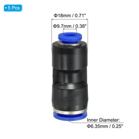 PATIKIL 5pcs 1/4 x 3/8" Push to Connect Fittings Plastic Airline Hose Fittings Quick Release Air Pipe Connector Straight Union 2-Way Coupler for Tubing Blue