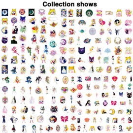 GTOTd Anime Moon Sticker (Pack of 200) Cartoon Girls Gifts Merch for Laptop Water Bottle Phone Accessories Car Window Helmet Vinyl DIY Stickers for Teens