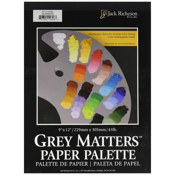 Jack Richeson Grey Matters Paper Palette (50 Sheets), 9" x 12" Paper for Paint Mixing
