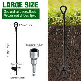 Gisafai 6 Pcs 30 Inch Ground Anchor Heavy Duty Metal Anchor Hook for Camping Tent, Canopies, Car Ports, Sheds, Securing Animals (Black)